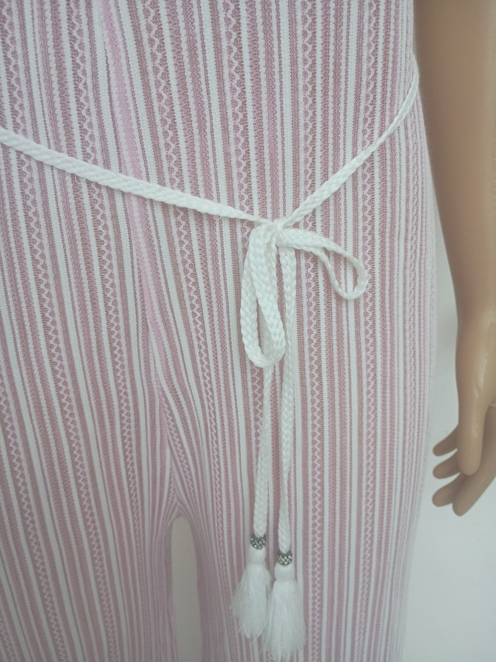 Light Pink Pleated Wide-Leg Jumpsuit with Removable Rope Belt - Picture 6 of 8